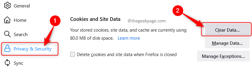 Firefoxin tietosuoja Tyhjennä tiedot Min