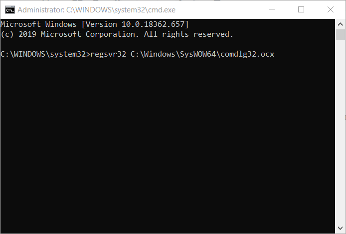 командата regsver32 за 64-битова грешка в Windows comdlg32.ocx windows 10