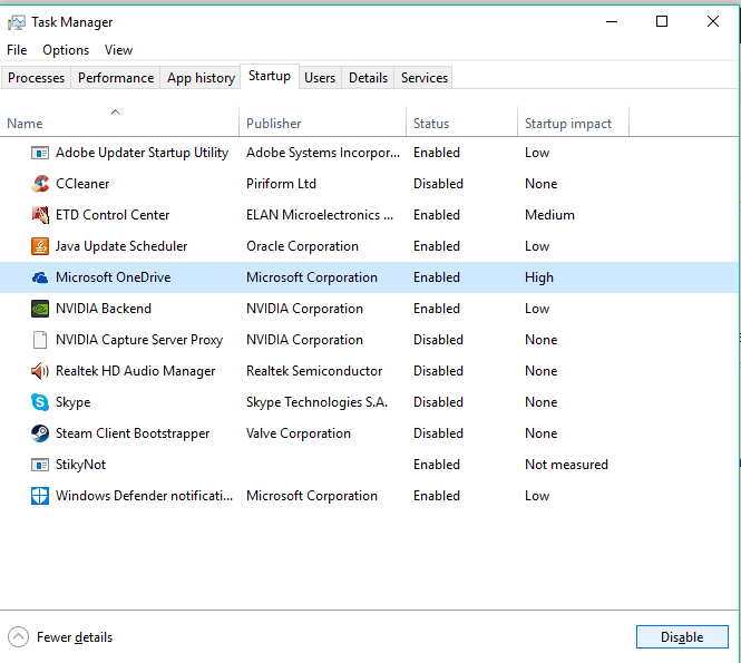 изтичане на памет на Windows 10