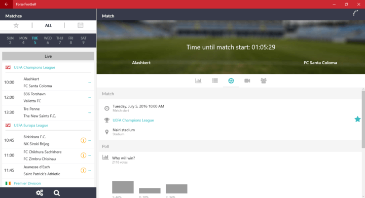 L'app Forza Football per Windows 10 ti consente di tenere traccia dei punteggi più recenti