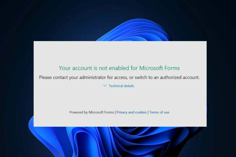 თქვენი ანგარიში არ არის ჩართული Microsoft Forms-ისთვის