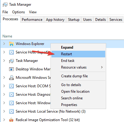 قائمة ابدأ في Windows 10 وشريط المهام لا يعملان