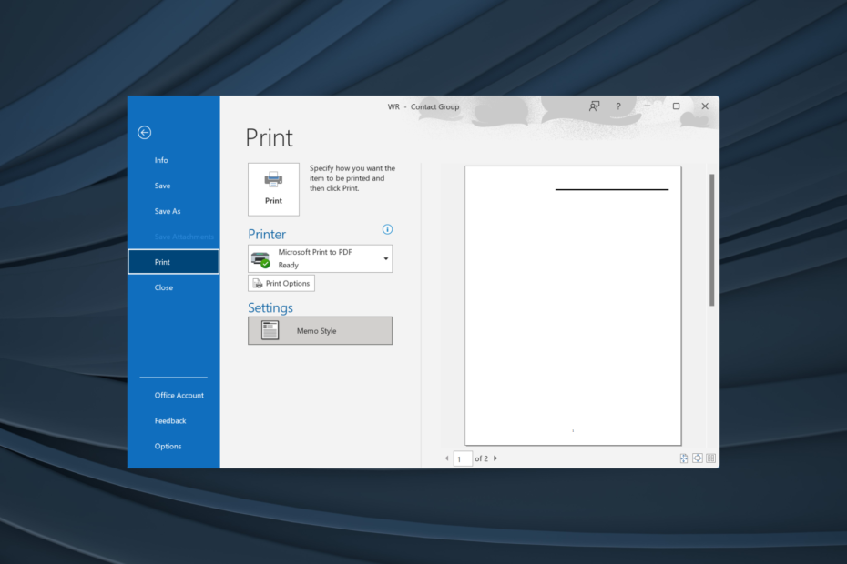 Outlook の連絡先の印刷について