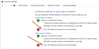 Vypněte bránu firewall systému Windows