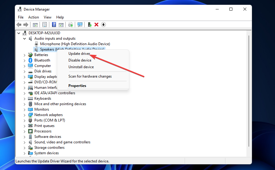 Možnost posodobitve gonilnika Windows 11 brez zvoka
