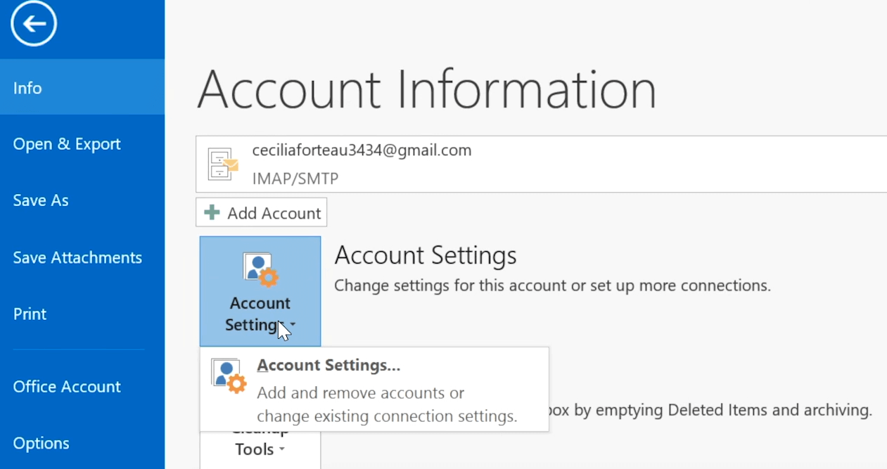 Impostazioni account scegli da quale account inviare l'e-mail