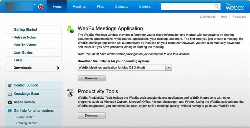 WebEx生産性ツールをインストールする