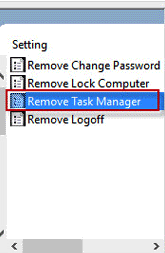 Selezionando Rimuovi Task Manager da configurare