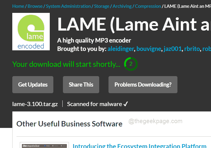 O download inicia o arquivo Lame DLL 11zon