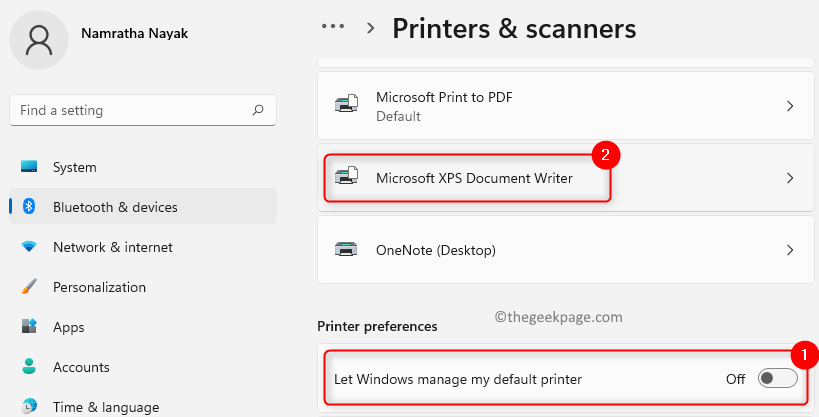 Impresoras Escáneres Cambiar preferencia de impresora Seleccionar Microsoft Xps Mín.