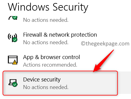 ความปลอดภัยของอุปกรณ์ใน Windows Security Min