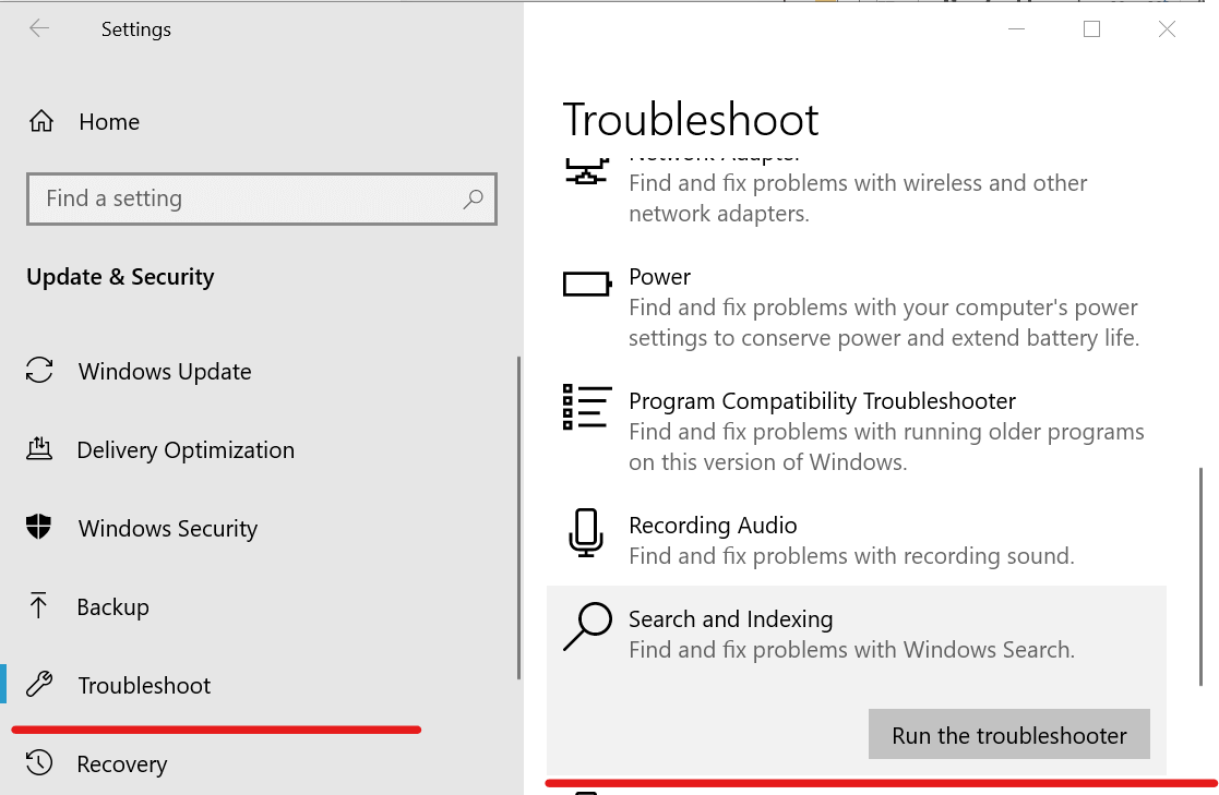 Solução de problemas de pesquisa e indexação do Windows