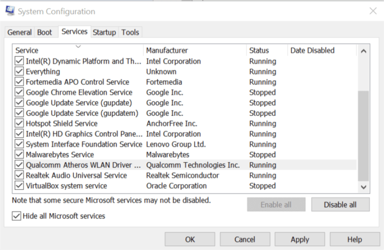 Systemkonfigurasjon - Deaktiver - Aktiver service1s