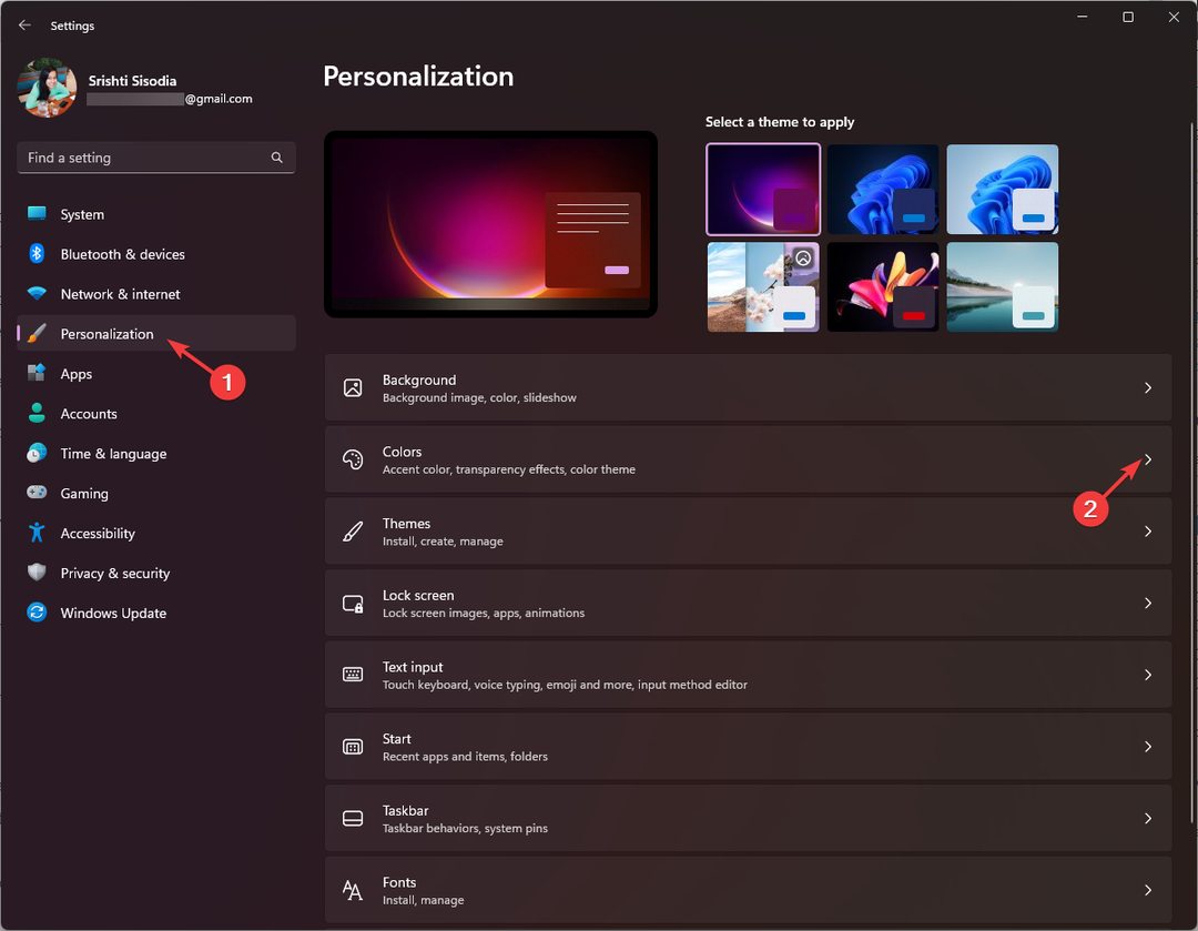 Персонализиране, след което щракнете върху Цветове - Промяна на цвета на заглавната лента в Windows 11