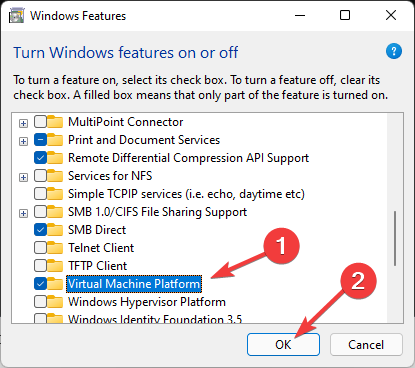 Abilitazione della macchina virtuale per correggere l'errore WSL di Windows 11 