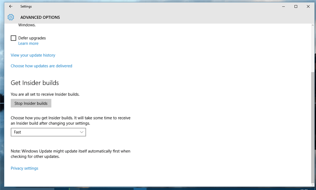 Windows insider build se nezobrazuje