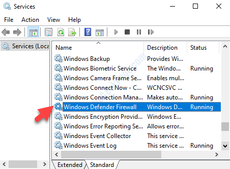 Nom des services Pare-feu Windows Defender