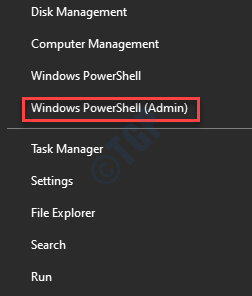 قائمة ابدأ ، انقر بزر الماوس الأيمن على Windows Powershell (المسؤول)
