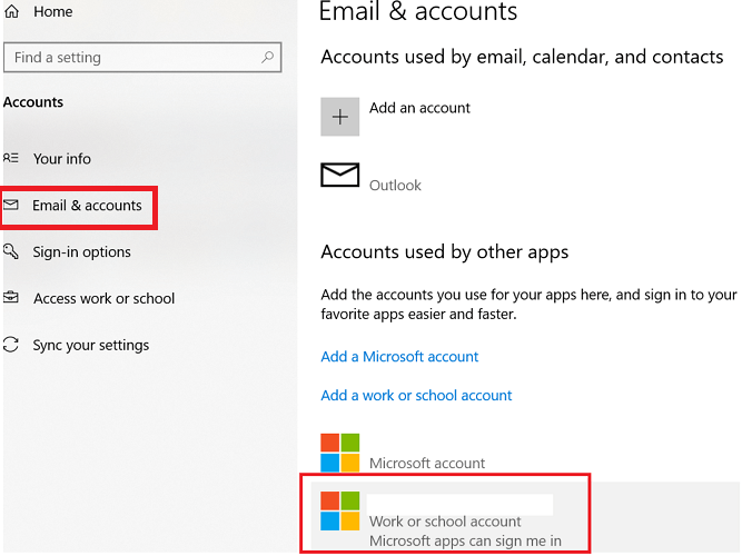 Windows 10 이메일 및 계정