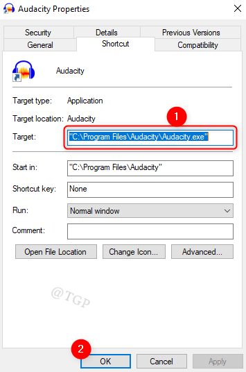 Fenêtre Propriétés Audacity Min