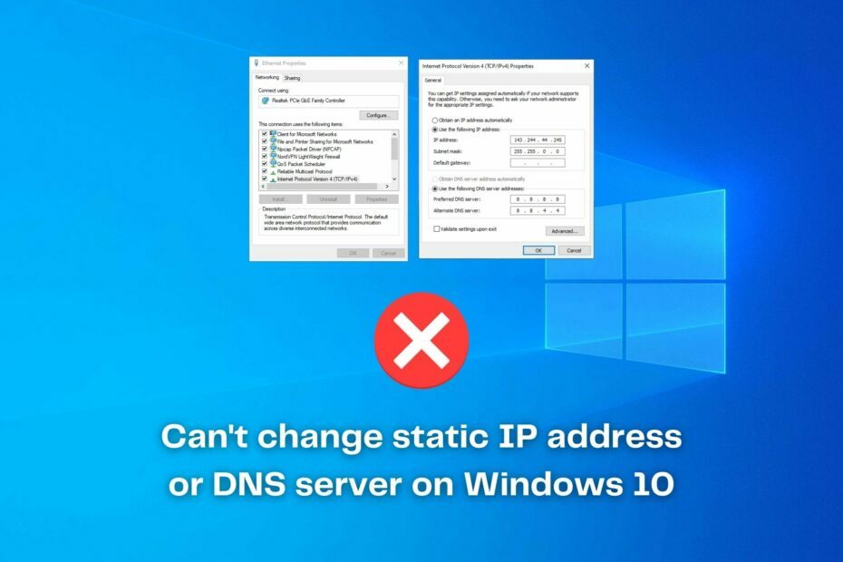 КОРЕКЦИЯ: Не мога да променя статичен IP адрес и DNS сървър Windows 10