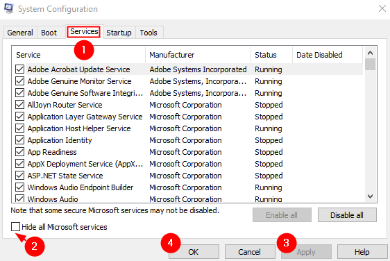 Конфигурация системы Службы Microsoft