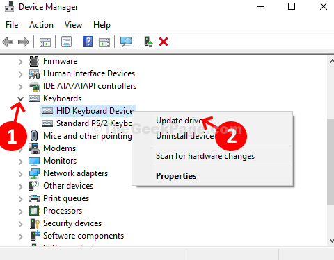 Device Manager Keyboard Hid Keyboard Device Κάντε δεξί κλικ στο Update Driver