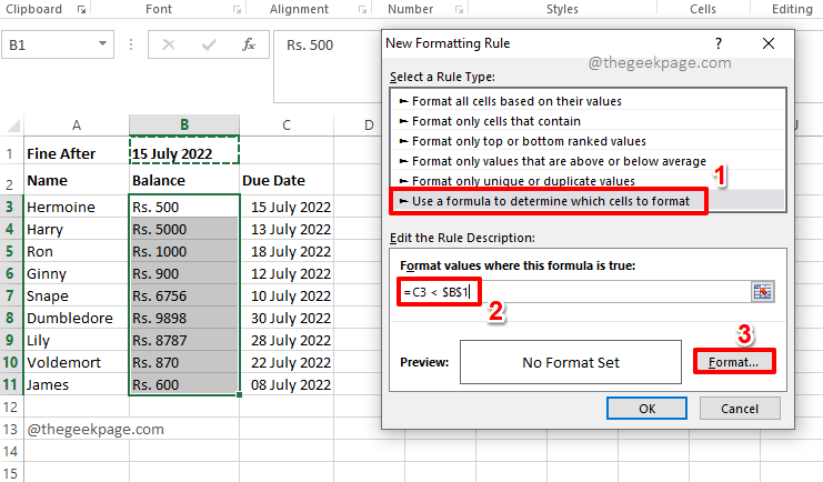 Cum să evidențiați automat celulele cu soldul datorat în MS Excel