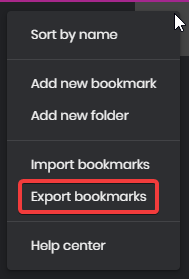 Könyvjelzők exportálása