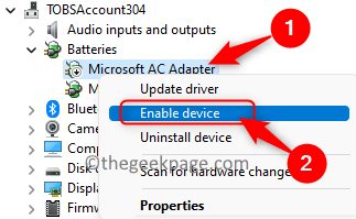 סוללות מנהל ההתקנים מתאם AC של Microsoft הפעל מכשיר מינימלי