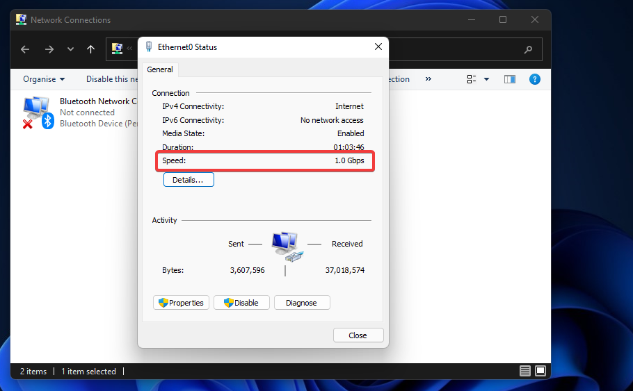 Statusfönstret Windows 11 nätverkshastighetsmonitor
