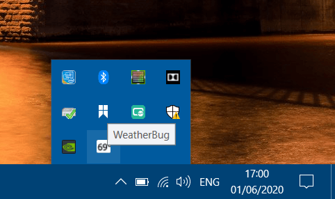WeatherBug Taskleistensymbol Windows 10 Temperatur-Widget in der Taskleiste