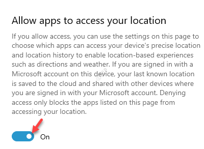 アプリに現在地へのアクセスを許可するオンにする