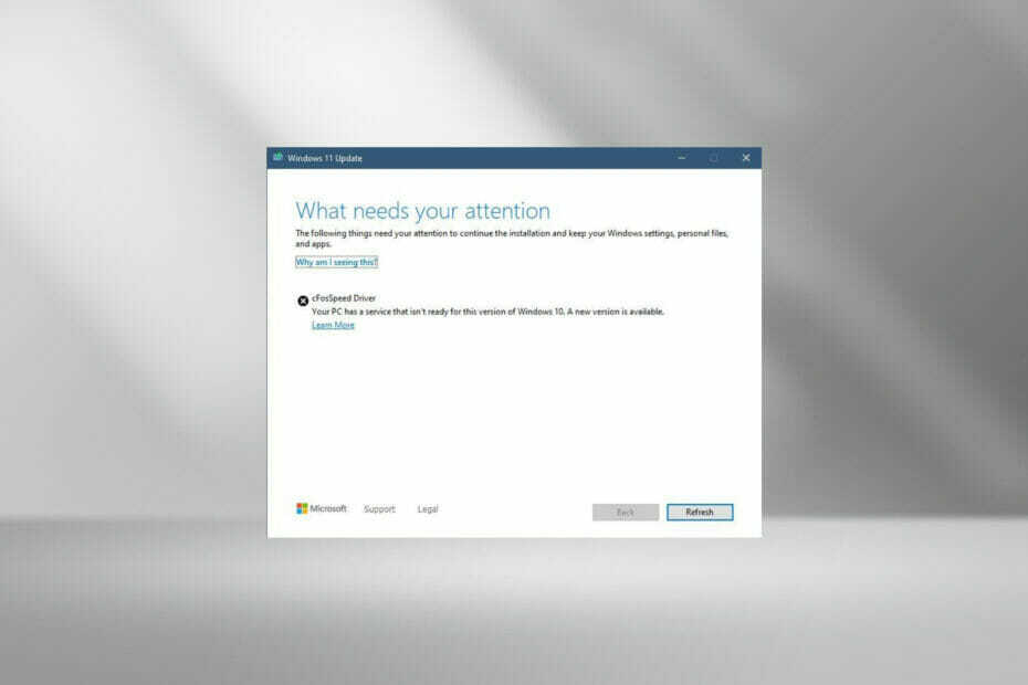 Windows 11'e yükseltirken cFosSpeed ​​sürücü hatası