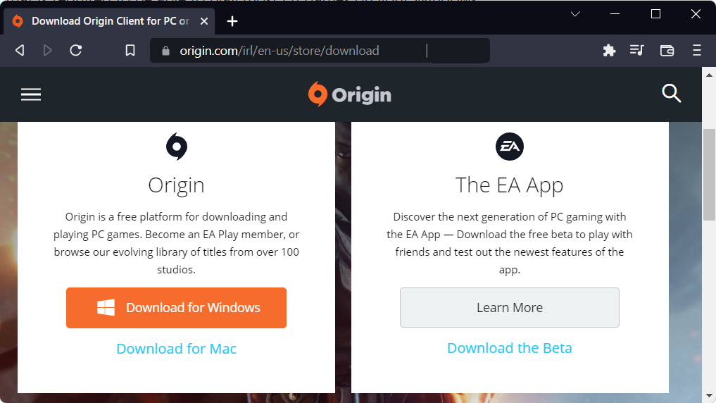 Origin- الصفحة الرئيسية كيفية تنزيل الأصل على نظام التشغيل windows 11