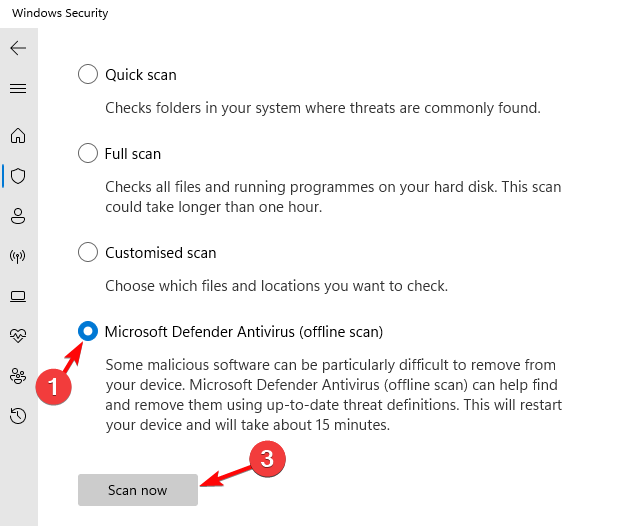 Microsoft Defender Antivirus (bezsaistes skenēšana)