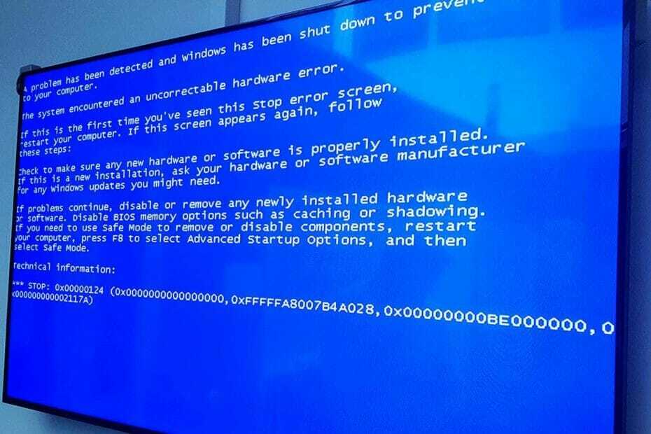blauw scherm repareren 0x00000124