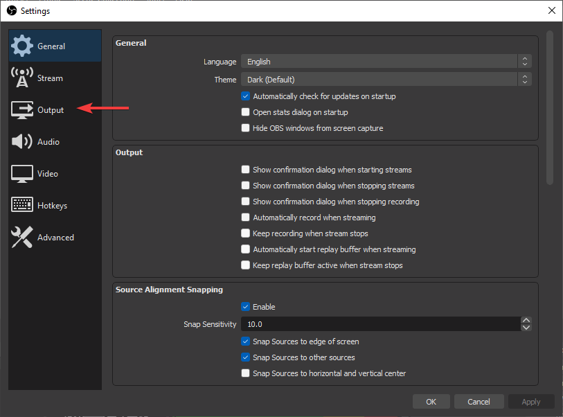 Pojdite na Output-OBS Studio NVENC napake