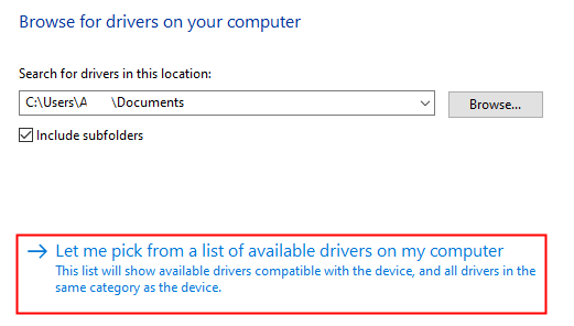 Bilgisayarımdaki Kullanılabilir Sürücüler Listesinden Seçmeme İzin Verin