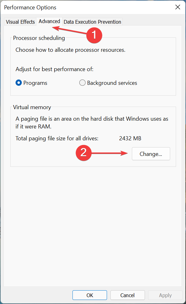 Vaihda virtuaalimuistin nollaamiseen Windows 11