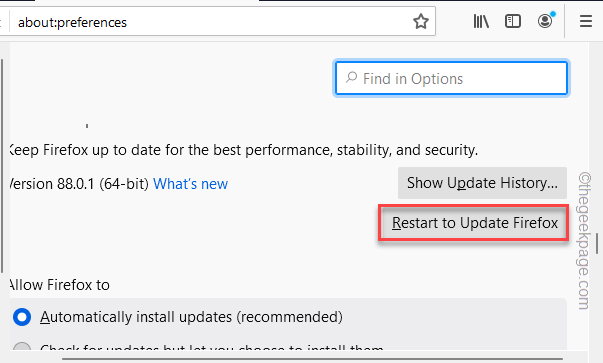 Start på nytt for å oppdatere Firefox Min