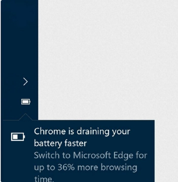 Windows 10のアンチChromeポップアップは、バッテリー性能を向上させるためにEdgeに切り替えるようユーザーを招待します
