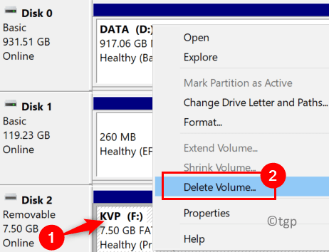 Valitse USB Delete Volume Min
