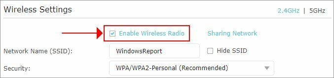 aktifkan radio nirkabel di panel admin router Anda