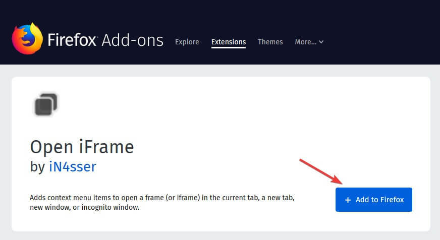 Botón para agregar complementos de Firefox: el navegador no admite iframes