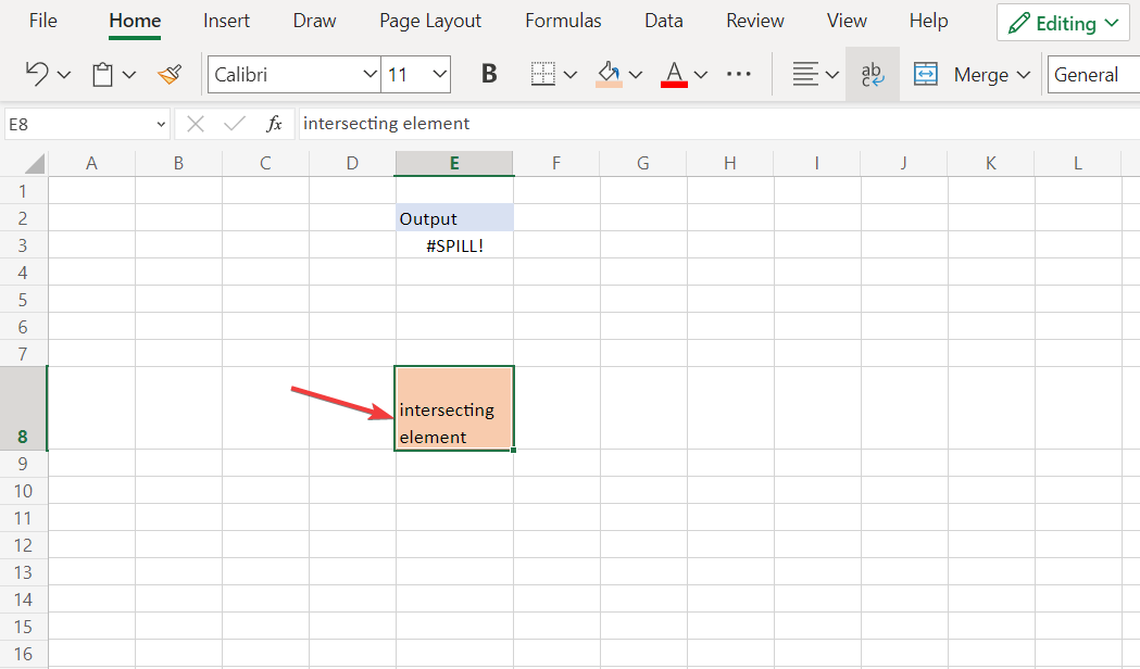trynimo langelio „Excel“ išsiliejimo klaida