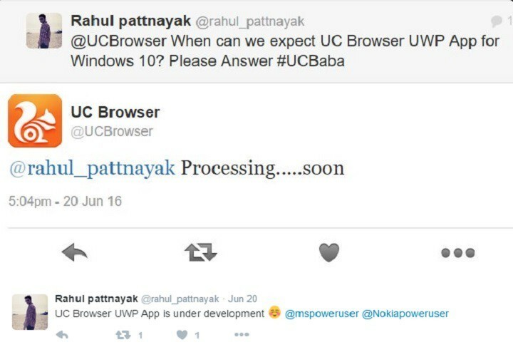 UC Browser työskentelee Windows 10 -yleissovelluksen parissa