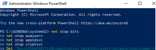 Windows Powershell (المسؤول) قم بتشغيل الأمر لإعادة تعيين متجر Windows أدخل