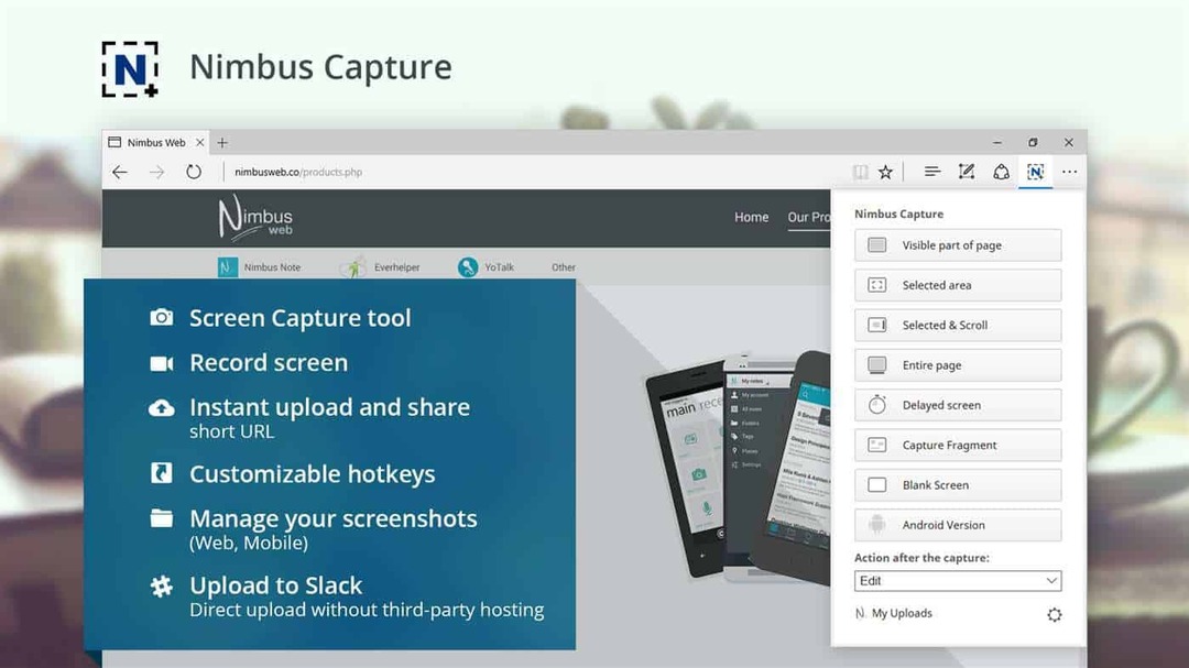 A Nimbus Screen Capture Edge kiterjesztésként jelenik meg a Windows 10 rendszeren