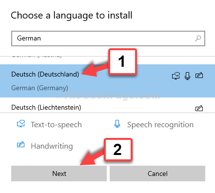 Izvēlieties valodu, lai instalētu vācu valodu Tālāk